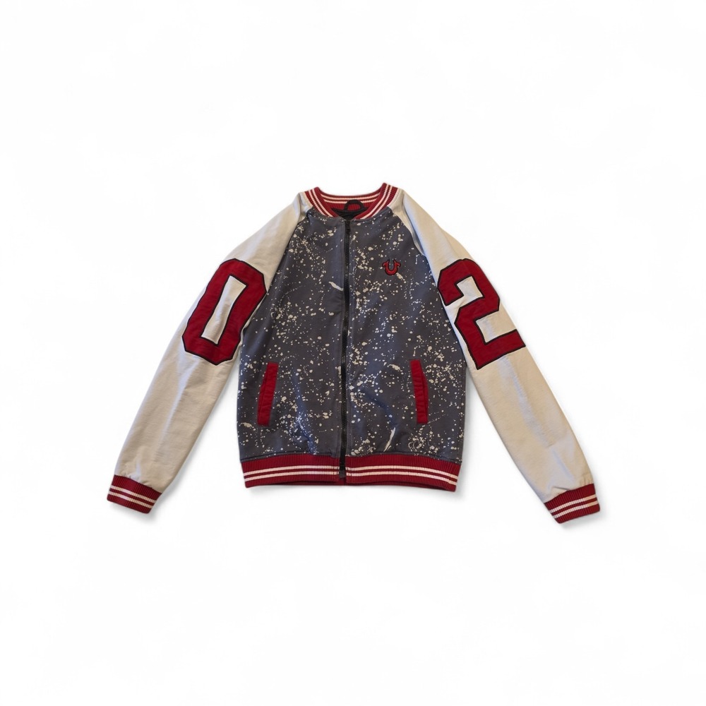 True Religion Women's Varsity Bomber Jacket Paint Splatter M